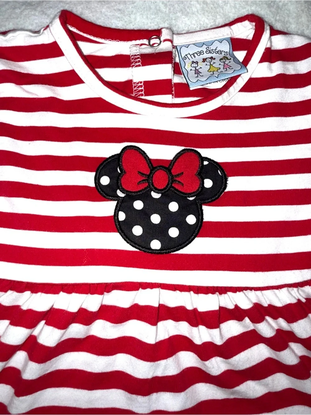Three Sisters red and white striped Minnie Mouse appliqué dress, size 18 mo